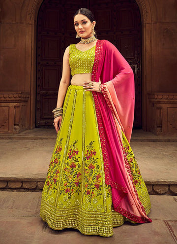 Buy Green Sequence Work Georgette Lehenga Choli For Wedding